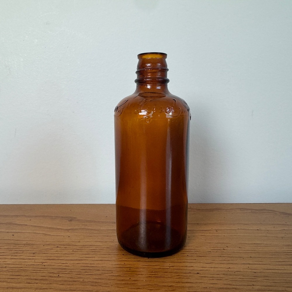 Vintage Lysol Amber Glass Bottle Embossed Made in USA Apothecary‎ Decor